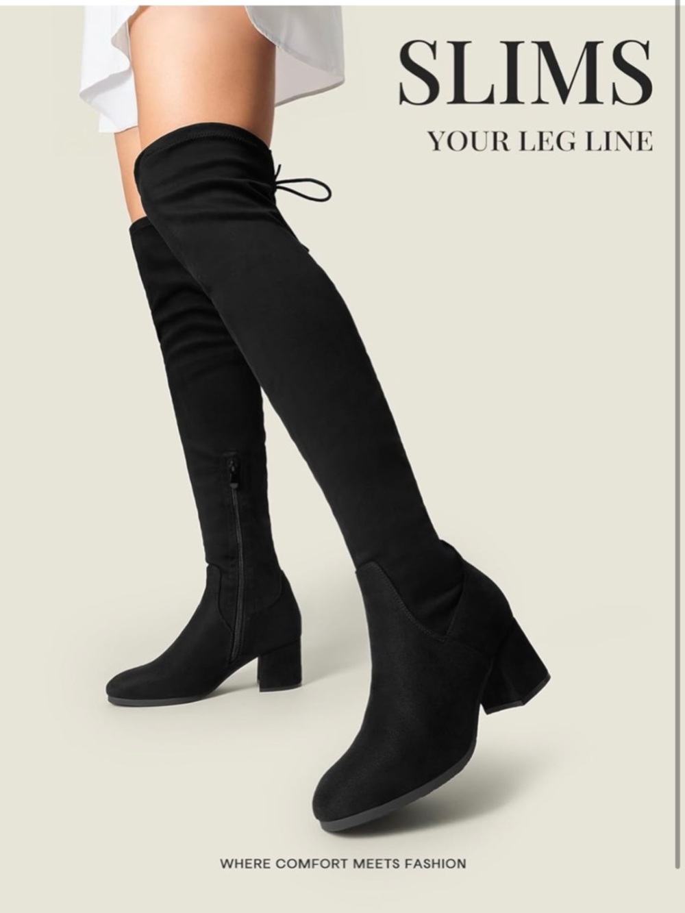 DREAM PAIRS Laurence Over The Knee Thigh High Chunky Heel Boots Stretch Sexy